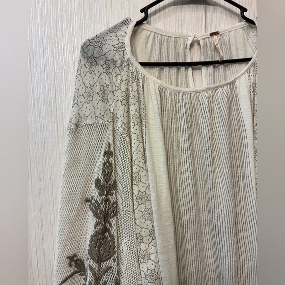 Free People Embroidered Cream Brown Dreams Tunic Blouse Small - Picture 10 of 11